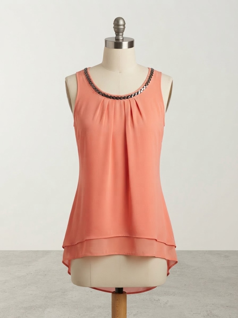 Alfani Coral Sleeveless Sequin-Trim Layered Chiffon Camisole